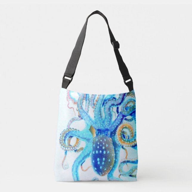 Blue colorful Octopus Crossbody Bag (Front)