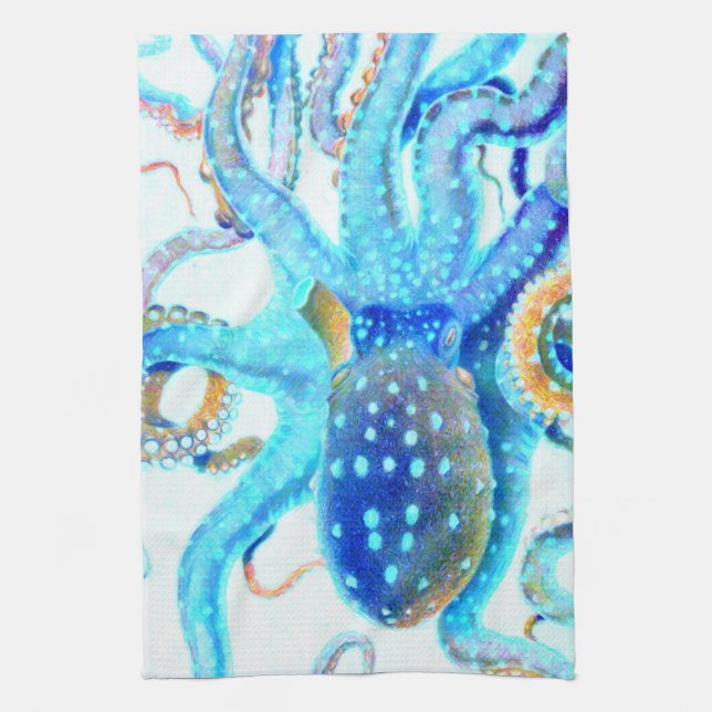 Blue colorful Octopus Kitchen Towel (Vertical)