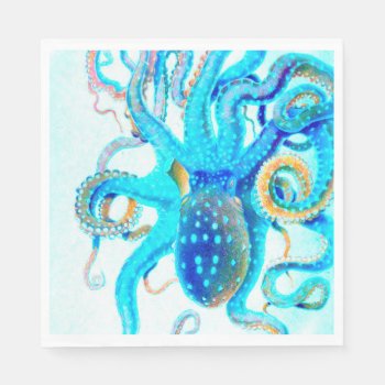 Blue Colorful Octopus Napkins by EveyArtStore at Zazzle