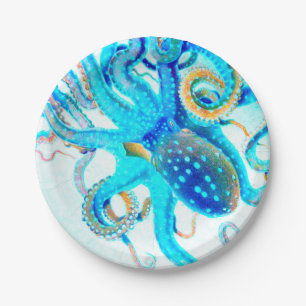 Blue colorful Octopus Paper Plates