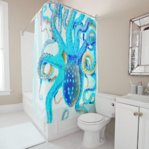 Blue colorful Octopus Shower Curtain