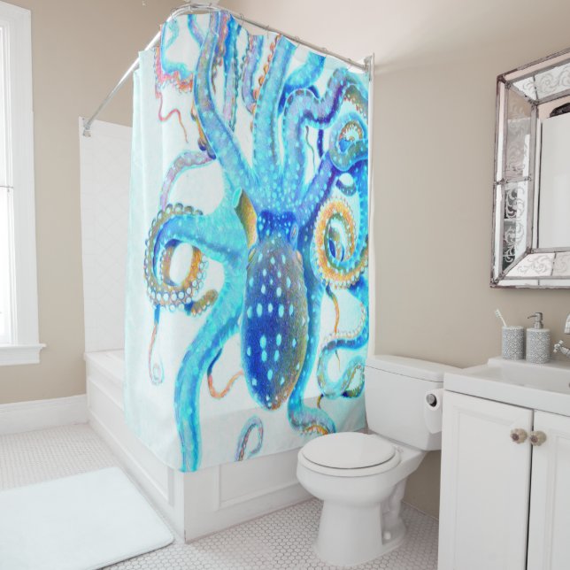 Blue colorful Octopus Shower Curtain (In Situ)