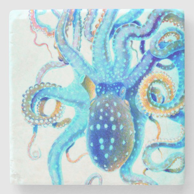 Blue colorful Octopus Stone Coaster (Front)