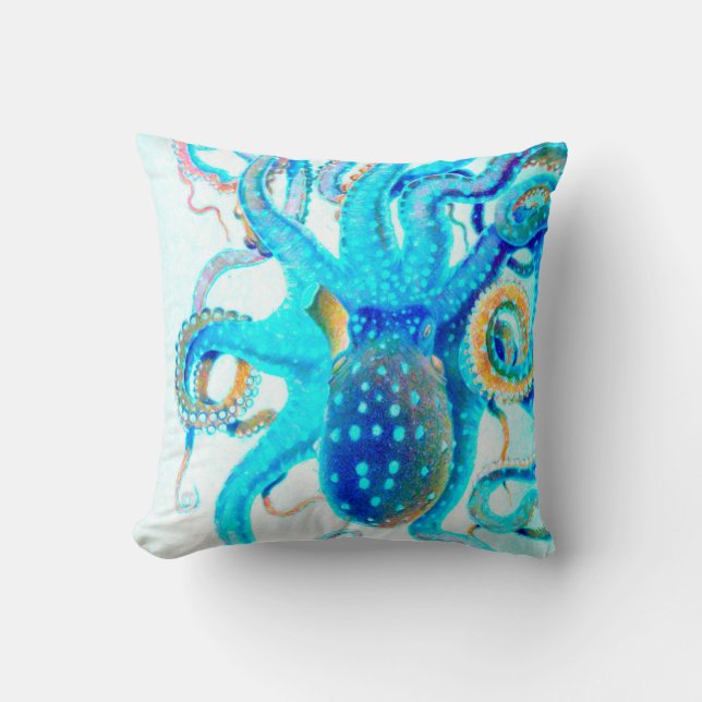 Blue colorful Octopus Throw Pillow (Front)