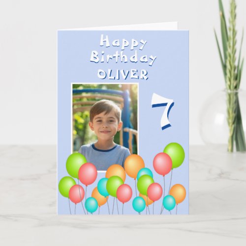 Blue Colorful Party Balloons Kid Birthday Photo Card