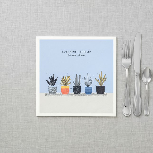 Blue Colorful Potted House Plants wedding Napkins (Blue Colorful Potted House Plants wedding Napkins.)