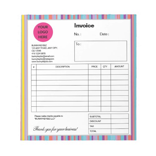 Blue Colorful Stripe Company Business Shop Invoice Notepad