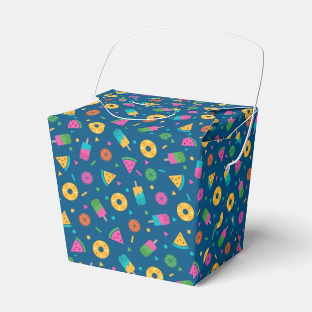 Blue colorful summer ice-cream pattern favor boxes (Front Side)