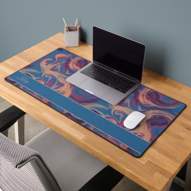 Blue & Colorful Swirling Watercolor Custom Desk Mat (Office 2)