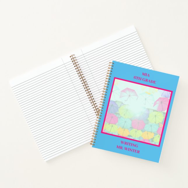 Blue Colorful Umbrellas Class Student  Notebook (Inside)