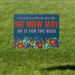 Blue Colorful Wildflower No Mow May Sign