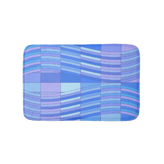 Blue Colors Wavy Rectangles Bath Mat