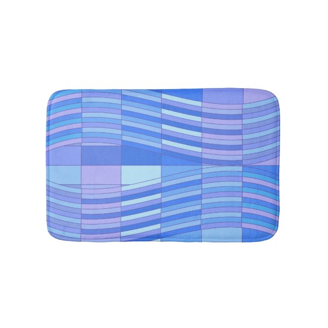 Blue Colors Wavy Rectangles Bath Mat (Front)