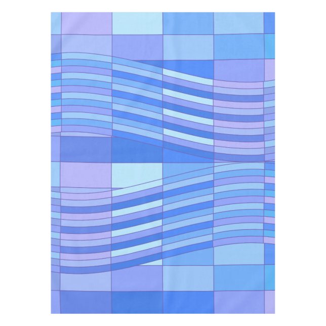 Blue Colors Wavy Rectangles Tablecloth (Front)