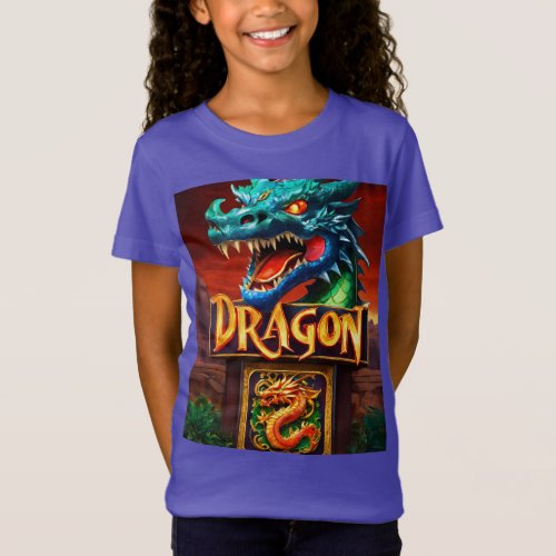 Blue colour dragon printed tshirt for girl kid