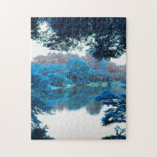 Blue colour effected cool, unique nature, lake jigsaw puzzle