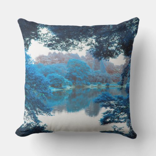 Blue colour effected cool unique nature lake outdoor pillow