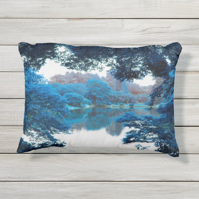 Blue colour effected cool, unique nature, lake outdoor pillow (Back)