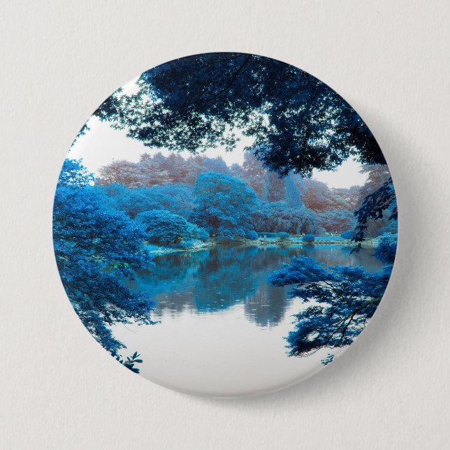 Blue colour effected cool, unique nature, lake pinback button (Front)