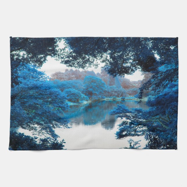 Blue colour effected cool, unique nature, lake towel (Horizontal)