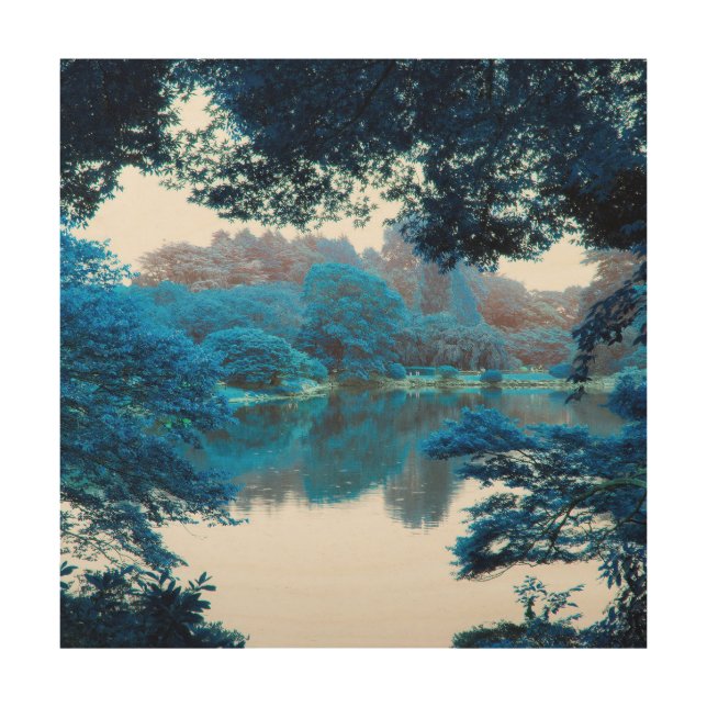 Blue colour effected cool, unique nature, lake wood wall art (Front)