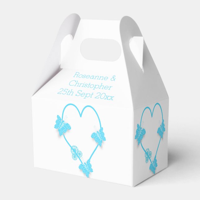 Blue Coloured Butterfly Heart Design Wedding Favor Boxes (Front Side)