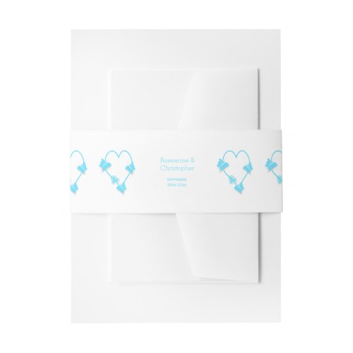 Blue Coloured Butterfly Heart Design Wedding Invitation Belly Band