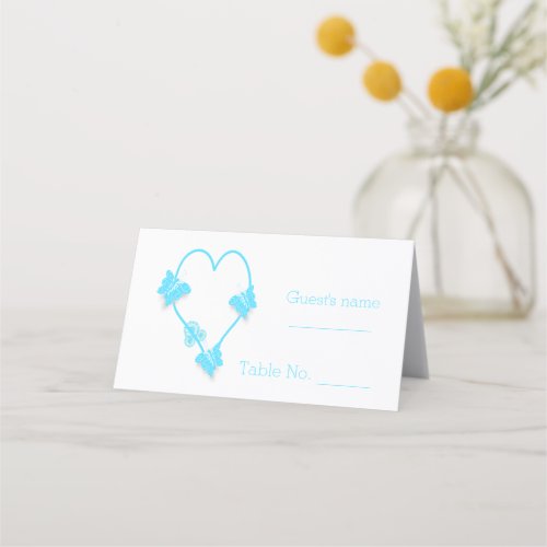 Blue Coloured Butterfly Heart Design Wedding Place Card