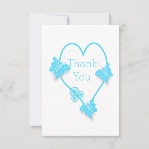 Blue Coloured Butterfly Heart Design Wedding Thank You Card