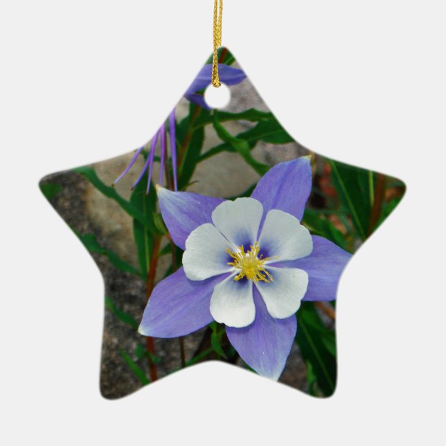 Blue columbine ceramic ornament (Front)