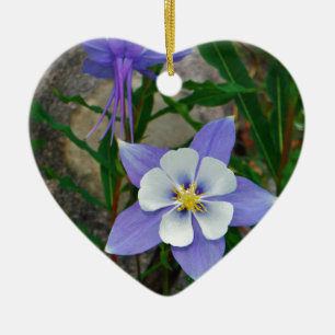 Blue columbine ceramic ornament