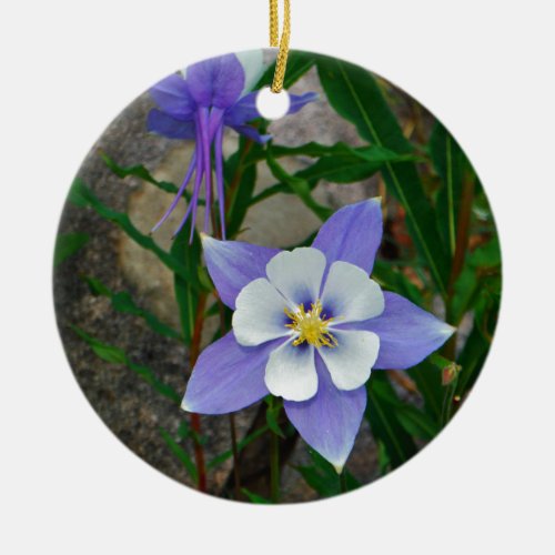 Blue columbine ceramic ornament