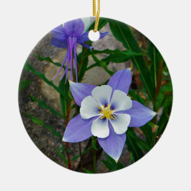 Blue columbine ceramic ornament (Front)