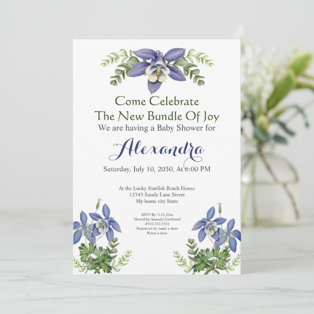 Blue columbine Floral Baby Boy Shower (Standing Front)