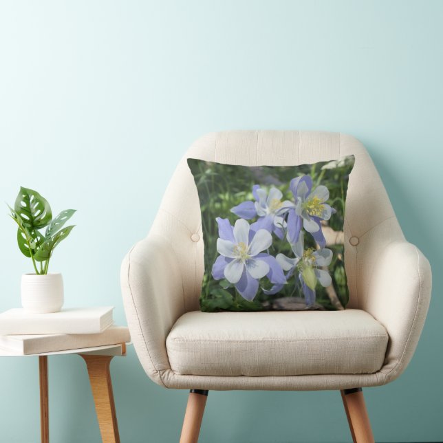 Blue Columbine Floral Nature Photograph Throw Pillow (Chair)