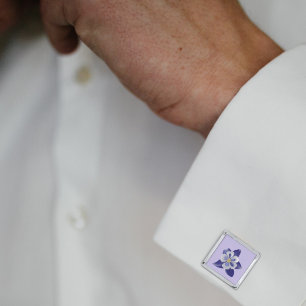 Blue Columbine Floral Pattern on Lavender Cufflinks