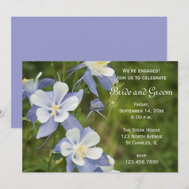 Blue Columbine Flowers Engagement Party Invitation (Front/Back)