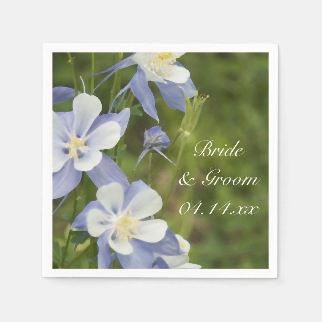 Blue Columbine Flowers Wedding Paper Napkins (Front)
