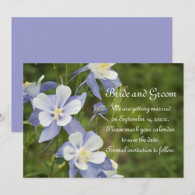 Blue Columbine Flowers Wedding Save the Date Invitation (Front/Back)