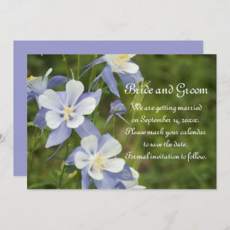 Blue Columbine Flowers Wedding Save the Date Invitation