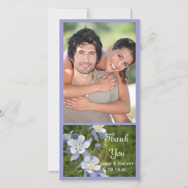 Blue Columbine Flowers Wedding Thank You Photo (Front)
