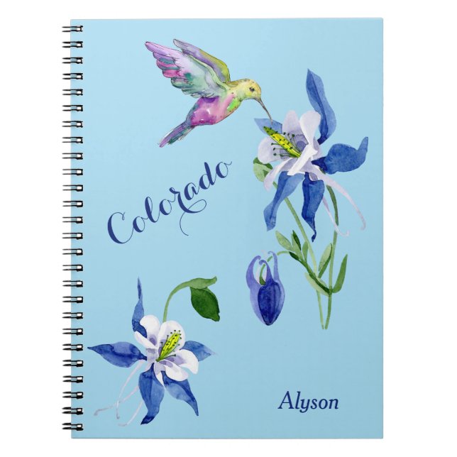 Blue Columbine Garden Hummingbird Notebook (Front)