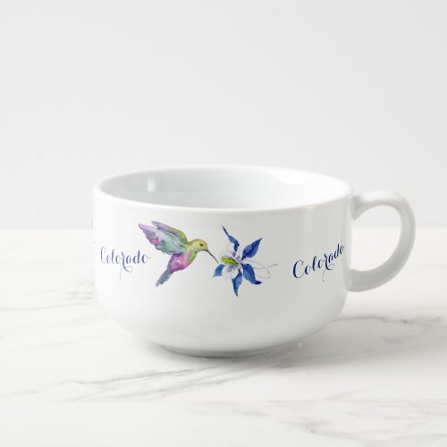 Blue Columbine Garden Hummingbird Soup Mug