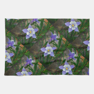 Blue columbine kitchen towel