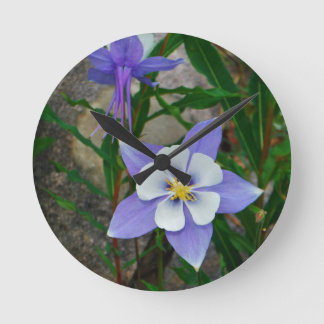 Blue columbine round clock