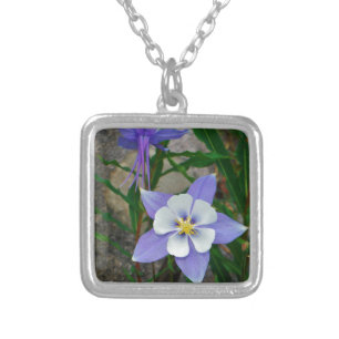 Blue columbine silver plated necklace