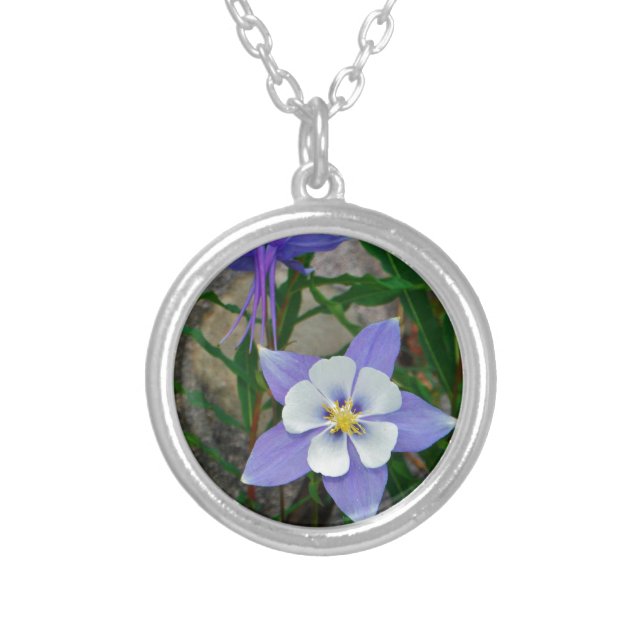 Blue columbine silver plated necklace (Front)