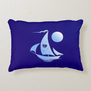 Blue Comedy and Tragedy Theater Sailboat Accent Pillow