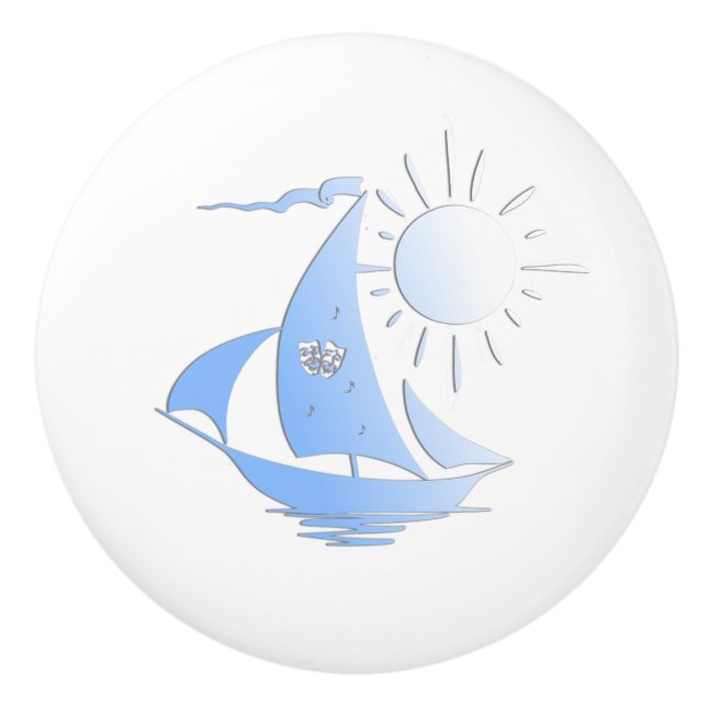 Blue Comedy and Tragedy Theater Sailboat Ceramic Knob (Front)
