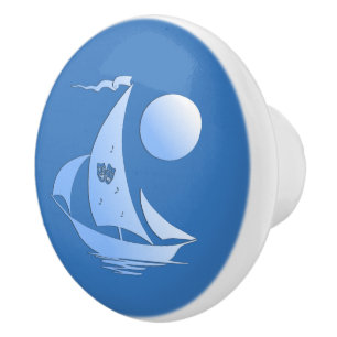 Blue Comedy and Tragedy Theater Sailboat Ceramic Knob